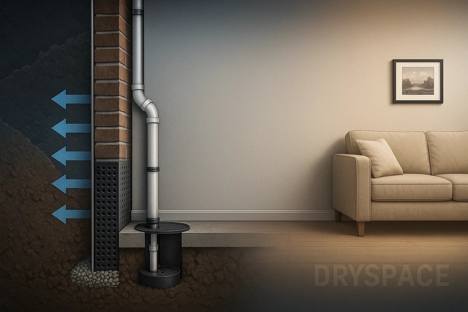 Interior basement waterproofing system installation in Toronto home preventing water damage