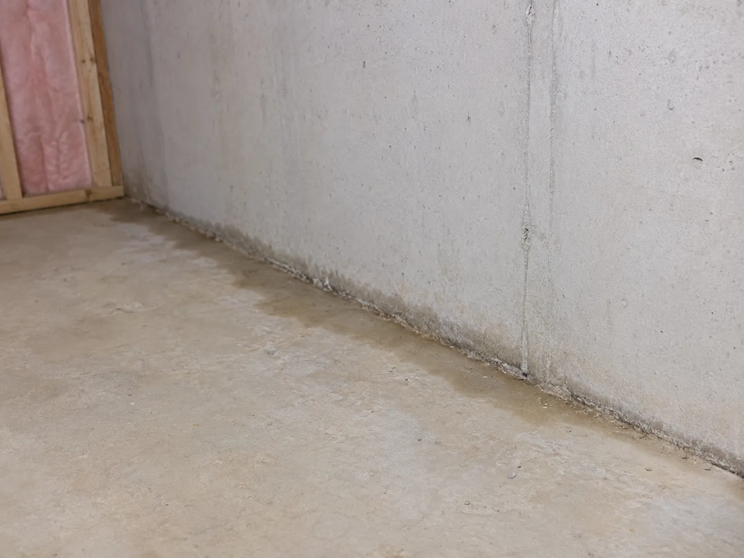 Wall-floor cove joint showing moisture entry point in Mississauga basement