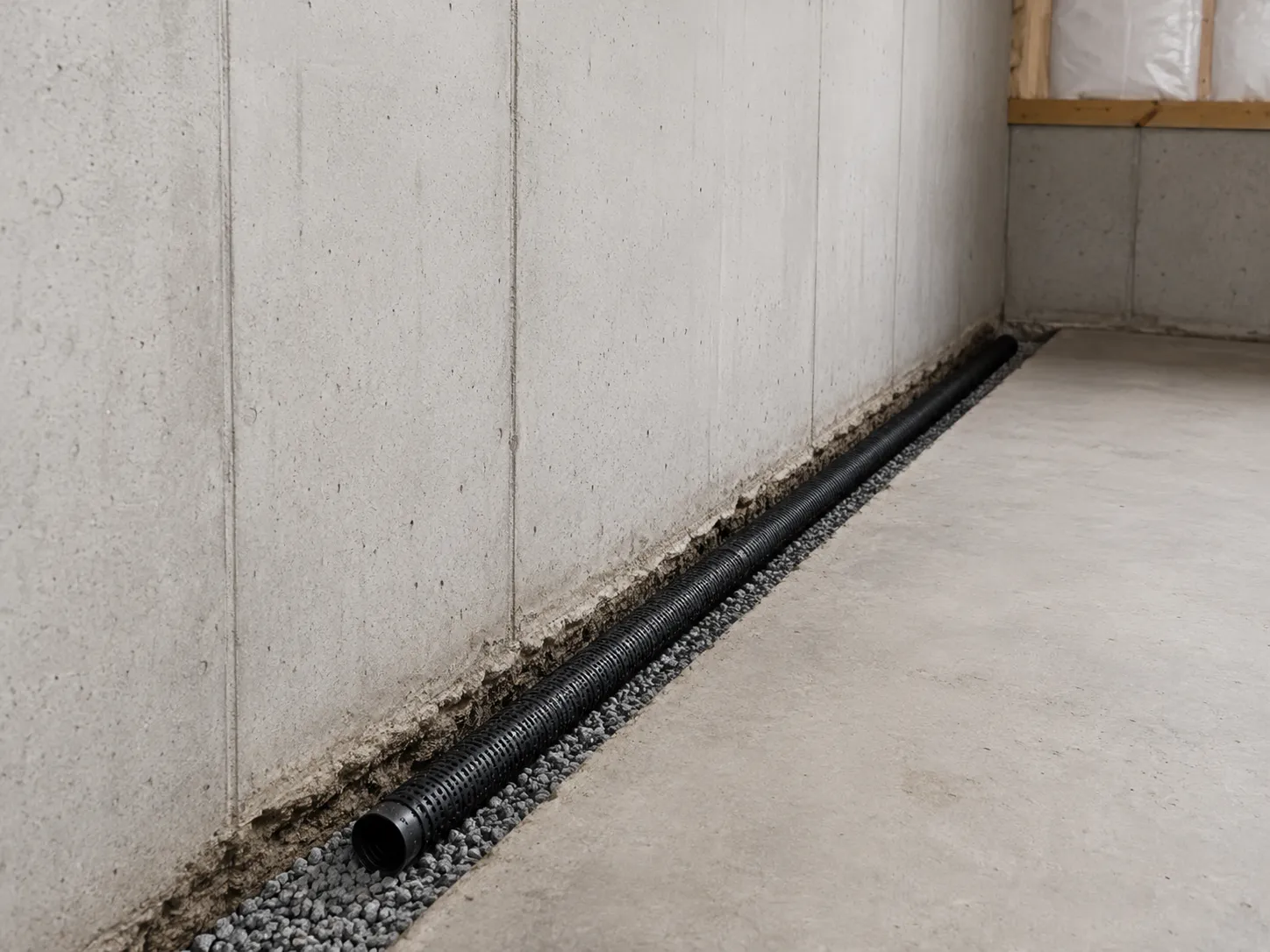 Interior perimeter drainage system installation